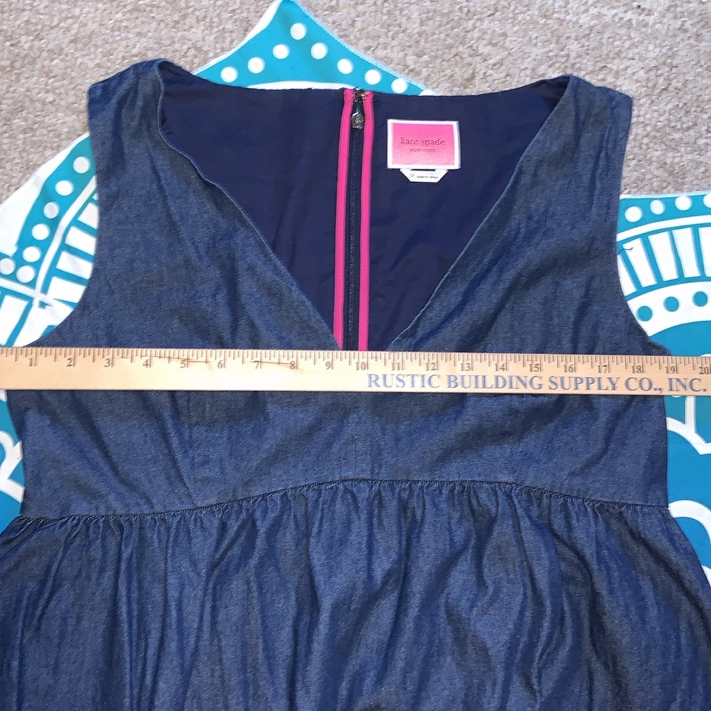 Kate Spade Deep Blue Midi Vineyard dress denim zip back tiered a line size 14 - Picture 9 of 12